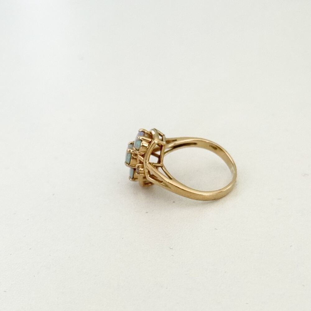 14K Yellow Gold Fire Opal 3 Stone Diamond Band Ring Size 6 - Picture 11 of 16
